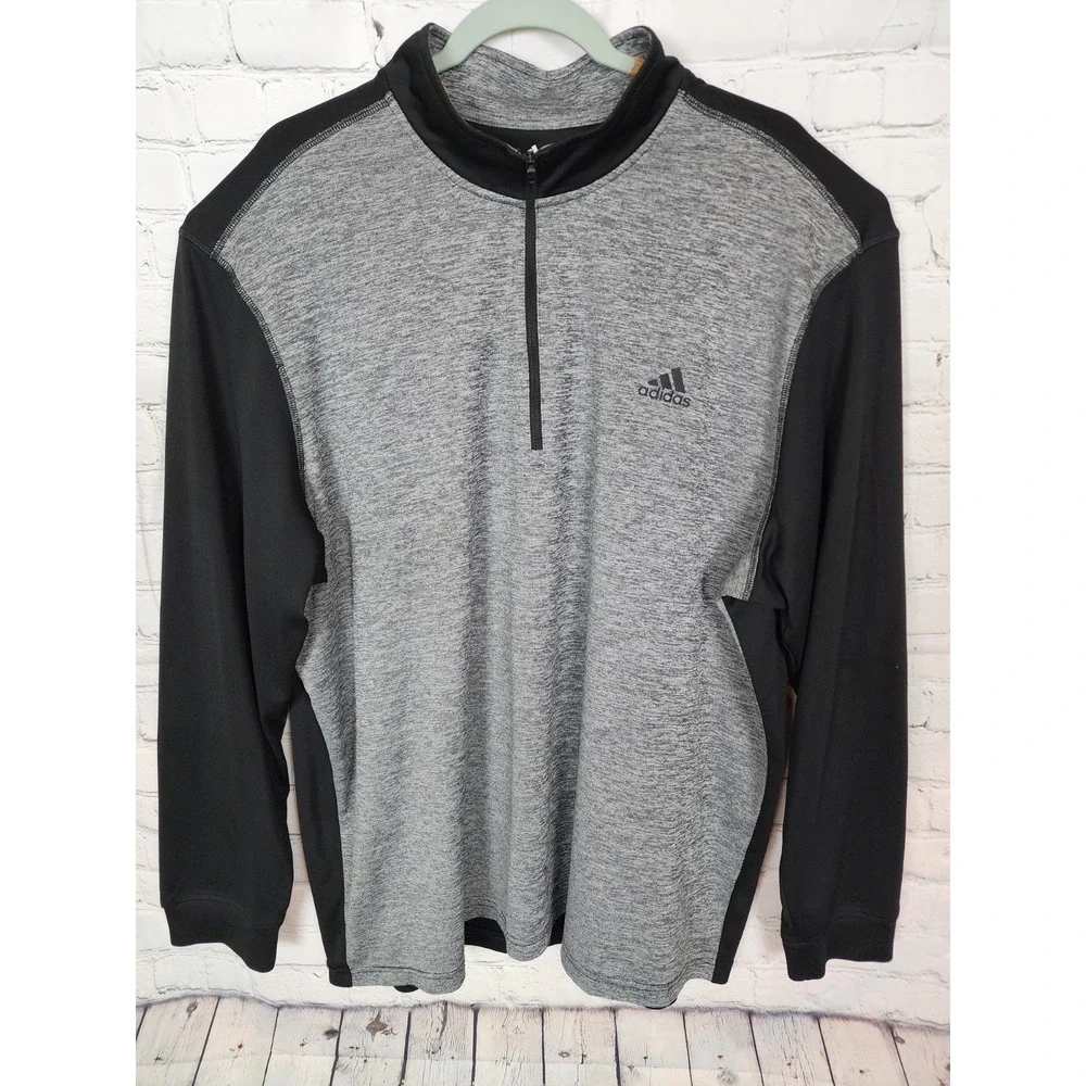 Adidas Golf Light Weight 1/4 Zip LS Shirt Mens Sz 2XL Black & Gray Pullover Top